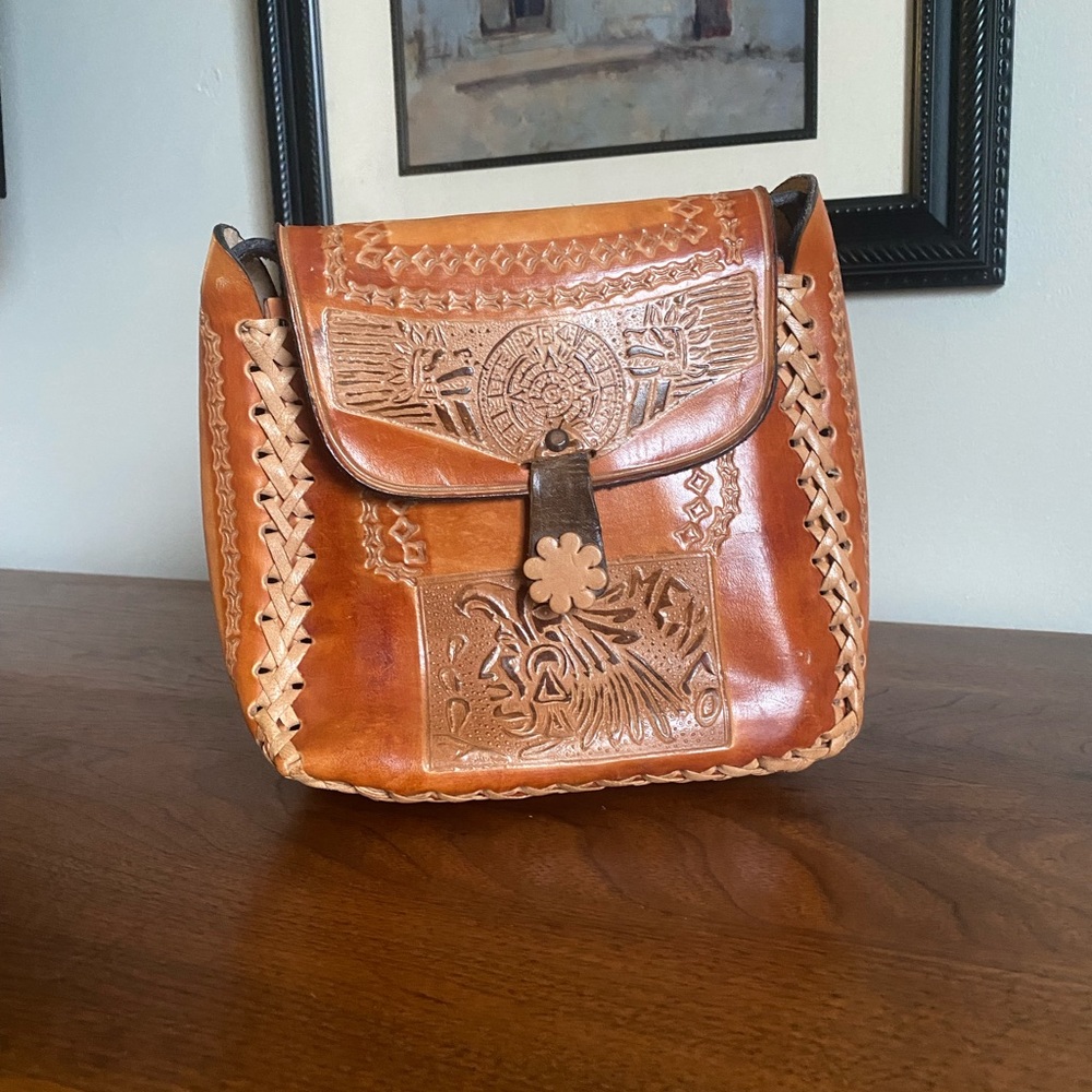 NWOT Etched Leather Crossbody Bag - handmade tooled leather purse